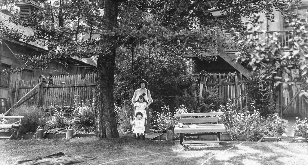 Marion Goode and daughters in the back garden of the Goode House, c.1923, Credit: WHA Archives